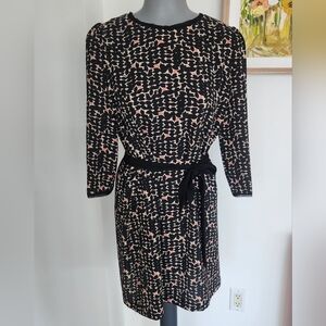 SUNCOO Black Dress with Blush Print and Self Tie Belt